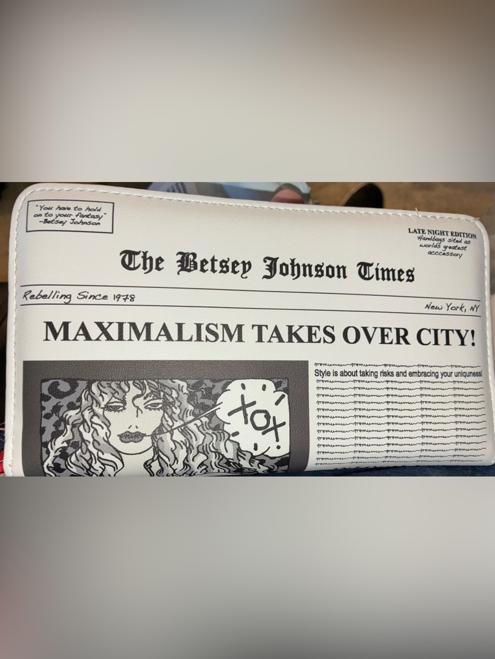 BETSEY JOHNSON Read All About It Newspaper-Theme Glam Oversized Wristlet NEW NWT - Picture 2 of 16